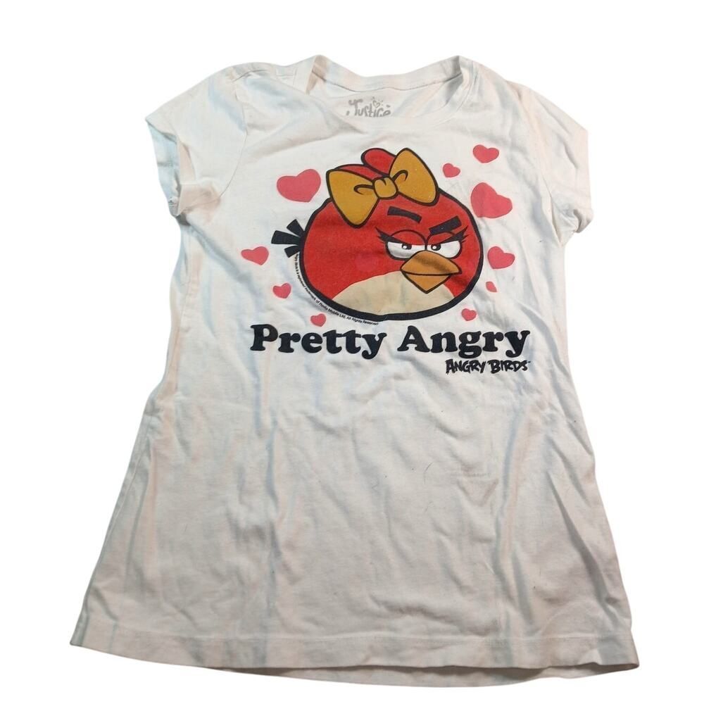 Justice Angry Birds Girls "Pretty Angry" White T-Shirt - Size 10